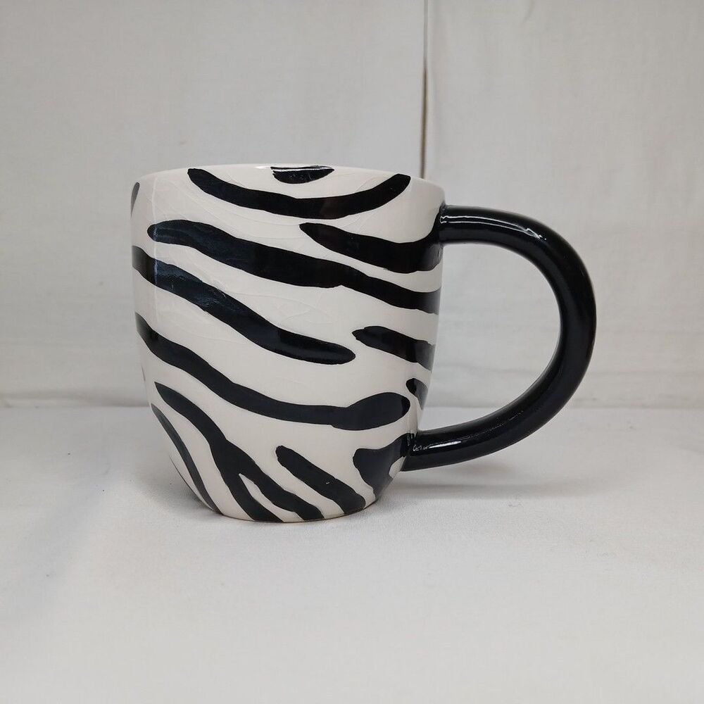 Pier 1 Hand Painted Zebra Surprise Mug 14 Oz. Black Stripes Zebra Inside - Picture 2 of 8